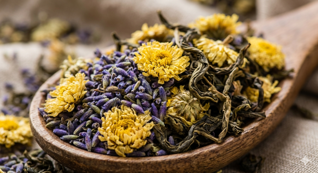 Wholesale dried lavender, chrysanthemum, and oolong tea leaves