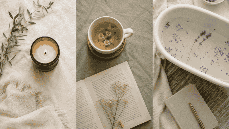 Three versions of a night routine: a 10-minute minimal routine, a 30-minute standard routine, and a full 60-minute wind-down for high-stress nights