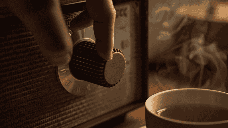 Close-up of herbal tea cup during a sleeping music relaxation session