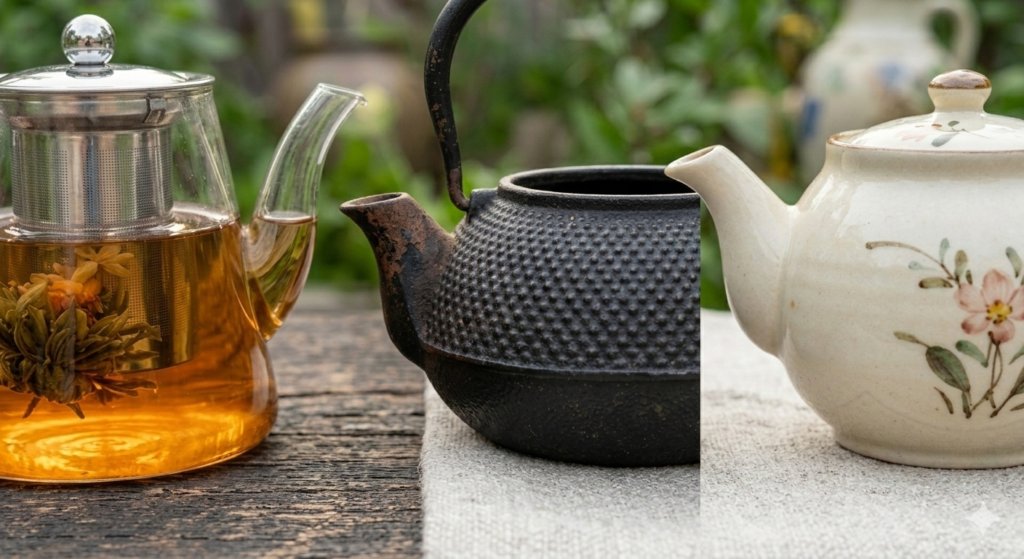 Demonstration of how to use a teapot with loose leaf tea