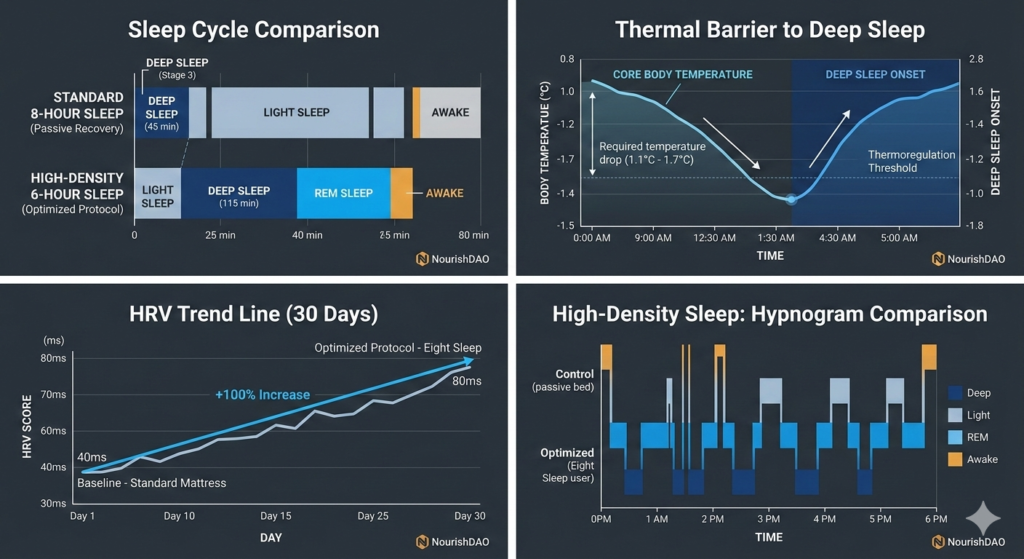 Standard 8-hour sleep vs high-density 6-hour sleep cycle hypnogram