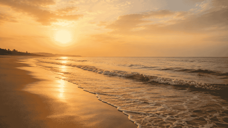 A serene natural scene of a quiet beach or forest path in soft golden light, representing the type of peaceful visualization used in guided imagery relaxation for sleep