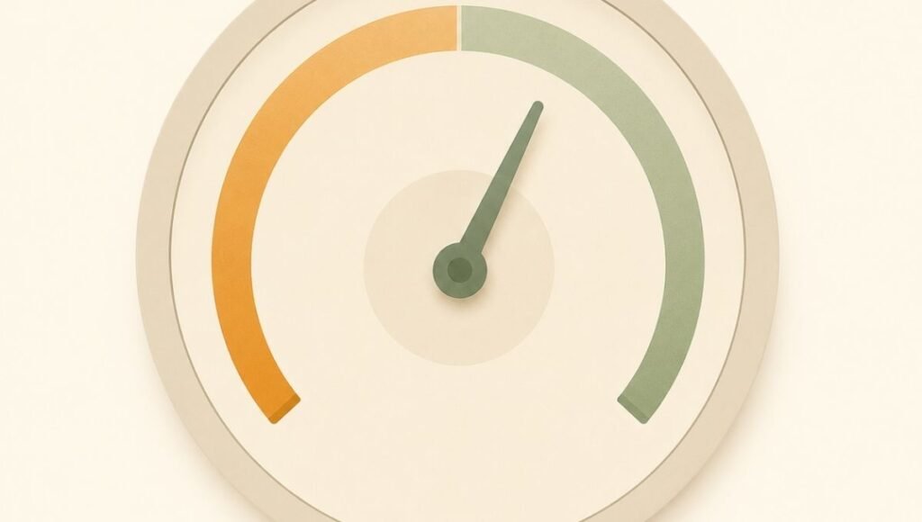 A minimal abstract illustration of a thermostat-like gauge with a fluctuating needle, representing the brain's hypersensitive temperature regulation center that triggers night sweats during hormonal changes