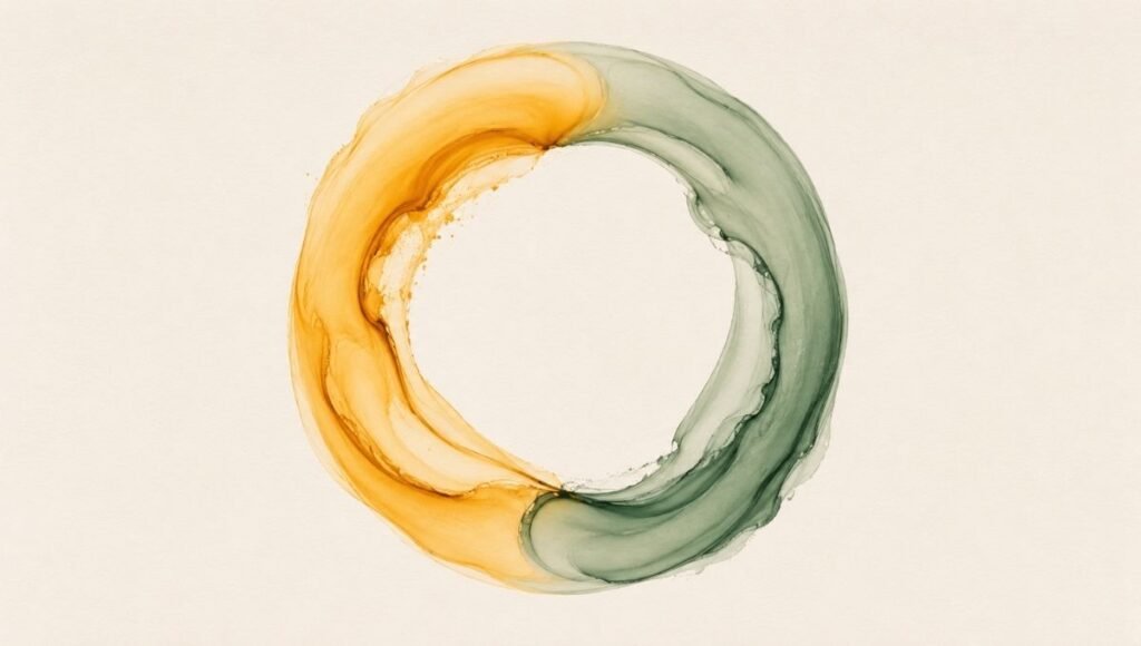 A minimal abstract circular loop illustration representing the self-sustaining bidirectional cycle between anxiety at night and poor sleep