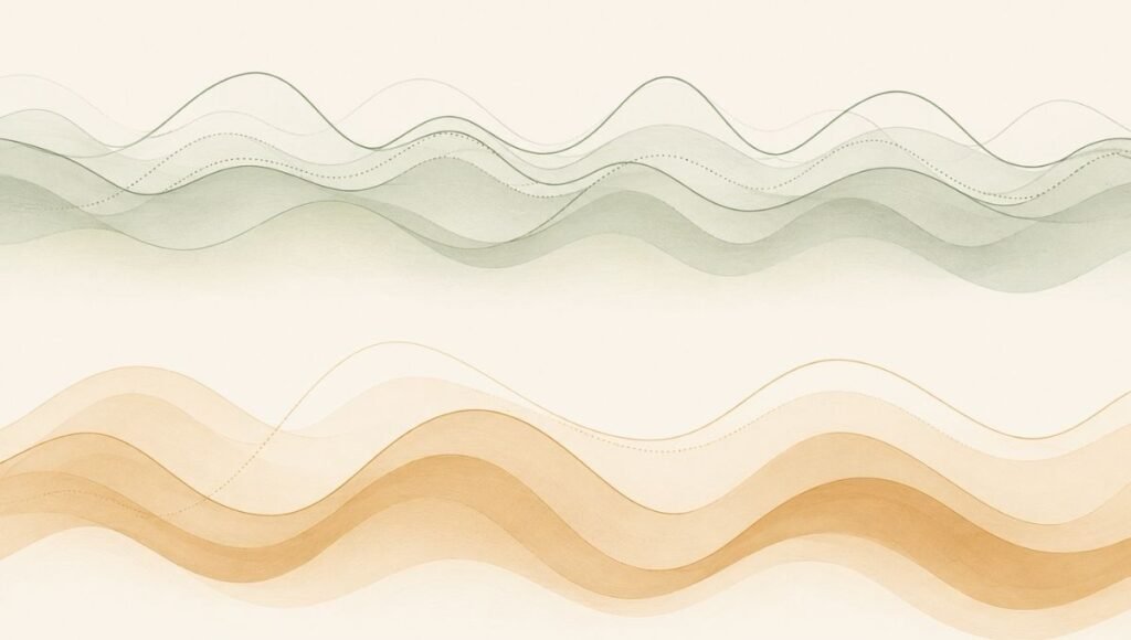 A minimal abstract illustration of sleep stage wave patterns showing light and deep sleep phases, representing the N2 and N3 sleep stages relevant to power nap timing